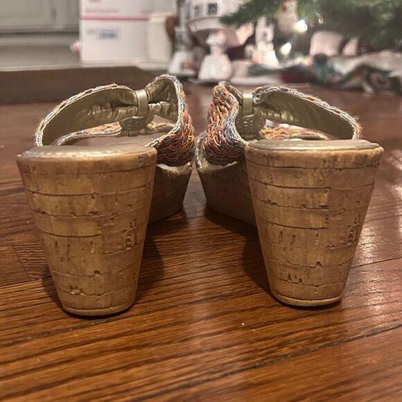 Italian Shoemakers Cork Wedge Slip On Sandals Rainbow Metallic Knit Size 9.5 EUC - Picture 6 of 9